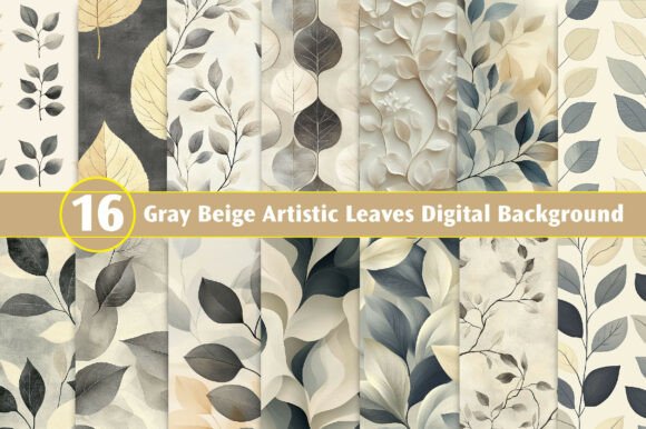 Download Gray Beige Artistic Leaves Digital Backg - Beige Collection